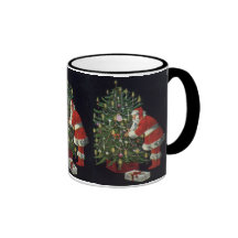 Santa Claus Lighting Candles on the Christmas Tree Coffee Mug
