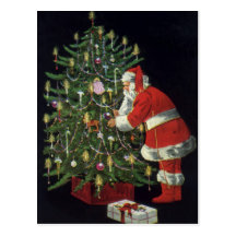 Santa Claus Lighting Candles on the Christmas Tree Post Cards