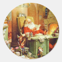 Santa Claus Making His List, Checking it Twice Round Sticker