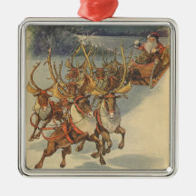 Santa Claus Reindeer Delivering Toys Christmas Eve Christmas Ornament