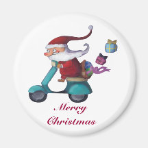 Santa Claus Scooterist Refrigerator Magnet