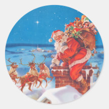Santa Claus Up On The Rooftop With His Reindeer Sticker