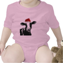 Santa Cow - Dairy Cow wearing Santa Hat Bodysuit