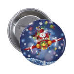 Santa Flying Vintage Plane Button