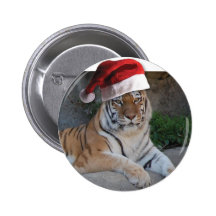 Santa Hat Bengal Tiger Pinback Buttons