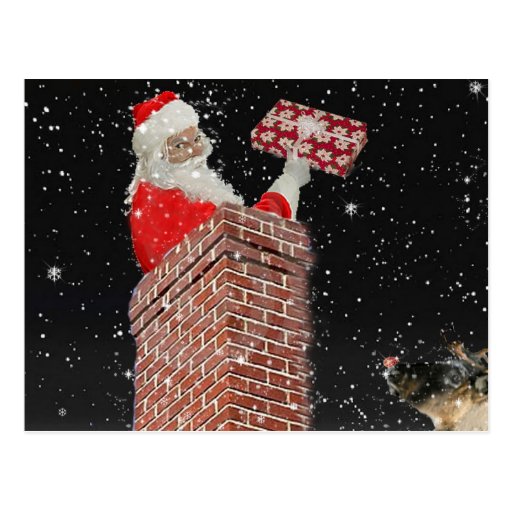 Santa in the chimney post card