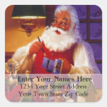 Santa Making Toys Vintage Christmas Address Label Square Stickers
