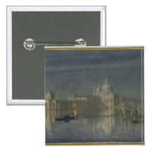 Santa Maria Della Salute, Venice, Moonlight, 1863 Button