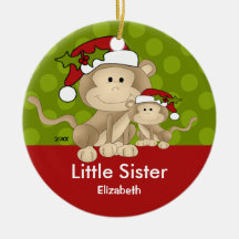 Santa Monkey Little Sister Christmas Ornament