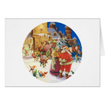 SANTA & MRS.CLAUS WATCH AS ELVES READY HIS SLEIGH GREETING CARDS