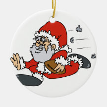 Santa playing football christmas tree ornament