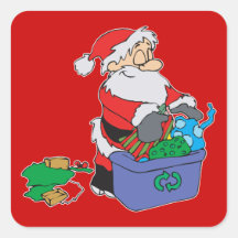 Santa recycles! square stickers