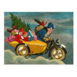 Santa Rides a Motorcycle - Christmas Post Card
