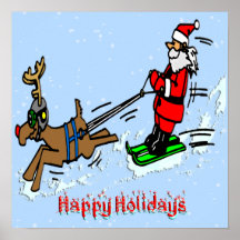 Santa Skiing Poster