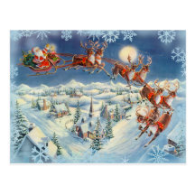 SANTA, SLEIGH & REINDEER by SHARON SHARPE Postcard