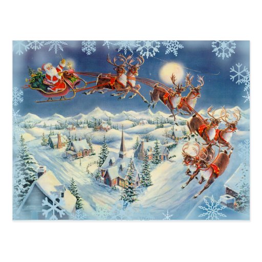 SANTA, SLEIGH & REINDEER by SHARON SHARPE Postcard