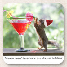 Santa Squirrel Drinking a Cocktail Coaster