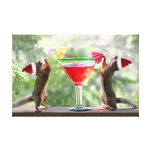 Santa Squirrels Drinking a Cocktail Canvas Prints