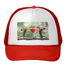 Santa Squirrels Drinking a Cocktail Mesh Hat