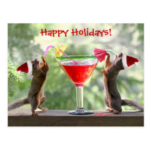 Santa Squirrels Drinking a Cocktail Post Cards