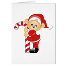 Santa Teddy Bear and Candycane Greeting Cards