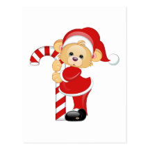 Santa Teddy Bear and Candycane Postcards