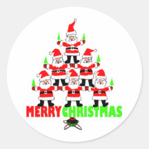 Santa Tree Round Sticker