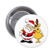 Santa With Deer Pinback Button