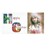 SANTA WITH GIFTS AND CHRISTMAS TREE MONOGRAM PICTURE CARD