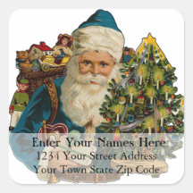 Santa With Gifts Vintage Christmas Address Label Sticker