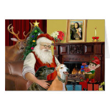 Santa's 2 Greyhounds Greeting Cards