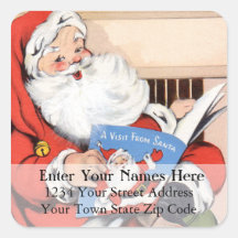 Santas Book Vintage Christmas Address Label Stickers
