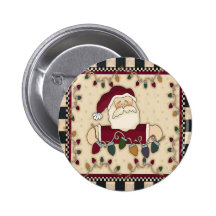 Santas Christmas Light Bulbs Round Button