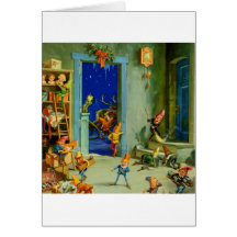 Santa's Elves In His Workshop on Christmas Eve Cards