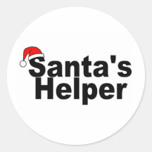 Santas Helper Black Round Sticker