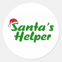 Santas Helper Green Round Sticker