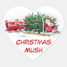 Santas Pulling Sleigh Funny Xmas Stickers