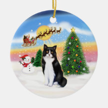 Santas Take Off - Black and White cat (ASH) Christmas Tree Ornaments
