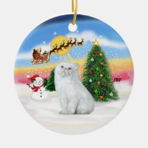 Santas Take Off - White Persian cat Christmas Ornament
