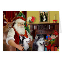 Santa's Two Siberian Huskies Card