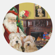 Santa's Wheaten Terriers (TWO) Round Stickers