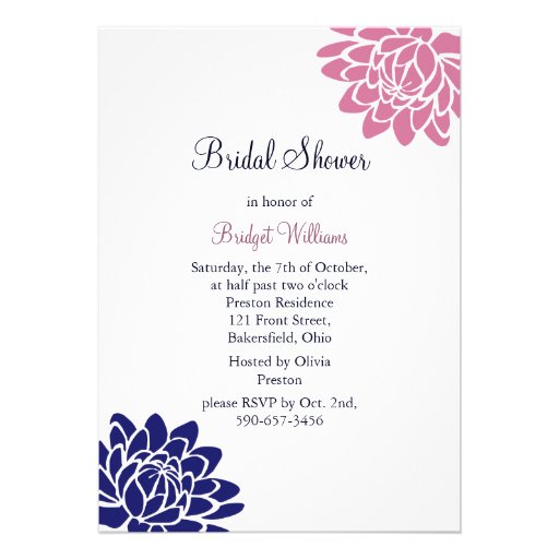 Sapphire Blue Lotus Flower Bridal Shower Personalized Invitation