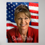 Sarah Palin Picture with Waving Flag Poster