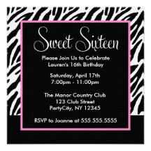 Sassy Pink and Black Zebra Print Announcements