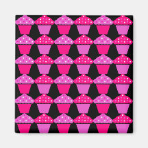 Sassy Pink and Purple Cupcakes on Black Fridge Magnet