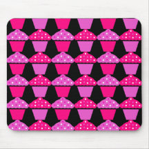 Sassy Pink and Purple Cupcakes on Black Mouse Pads
