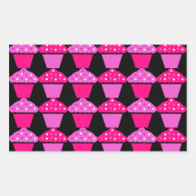 Sassy Pink and Purple Cupcakes on Black Rectangle Stickers