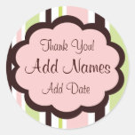 Sassy Stripe Pink and Brown Wedding Favour Sticker