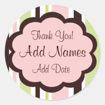Sassy Stripe Pink and Brown Wedding Favour Sticker
