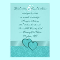 Satin Ribbon & Damask Hearts Wedding Invitation invitations